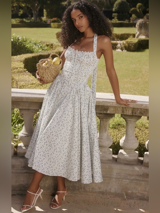 House of CB Dresses & Skirts - House of CB Adabella white bluebell print cotton halter sundress